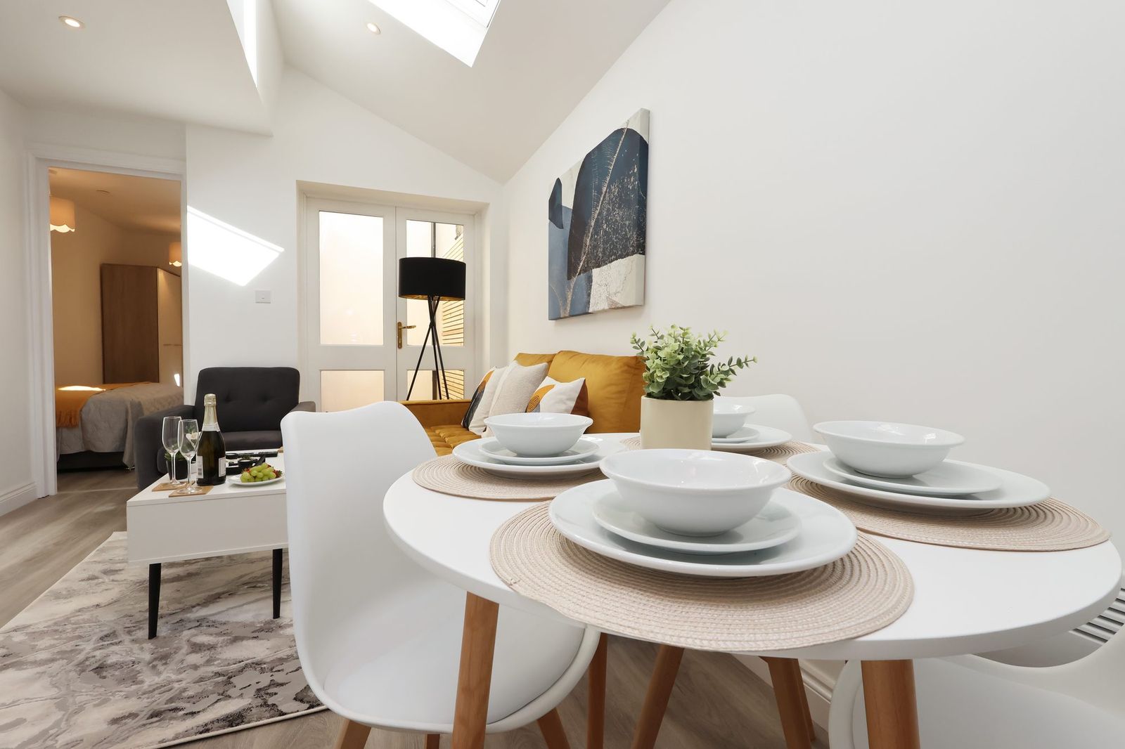 Dining table laid for four